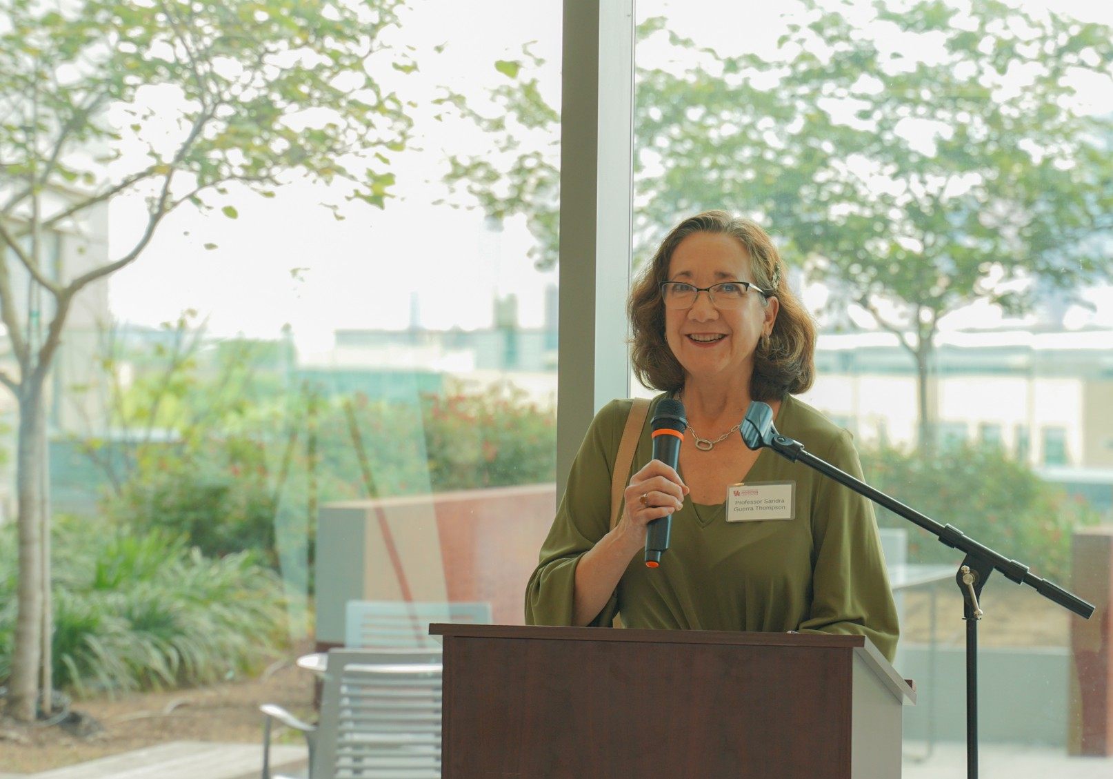 Professor Sandra Guerra Thompson speaking at the faculty office naming ceremony.